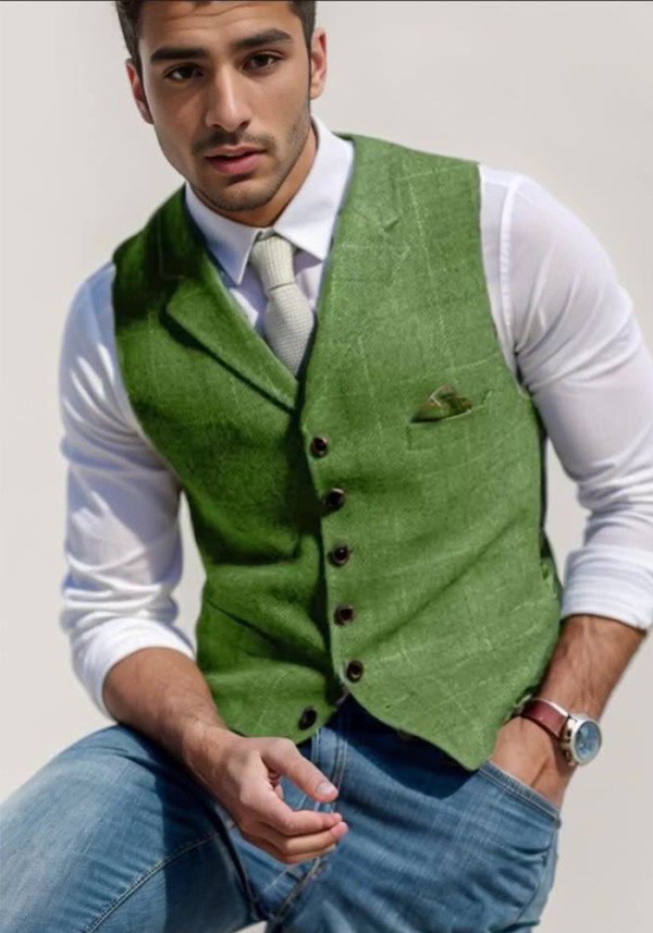 Spring Autumn Style Men's Casual  Slim Plaid Vest Slim Vest