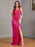 Women's Sexy Sequin Strap Slim Slit Formal Party Dress