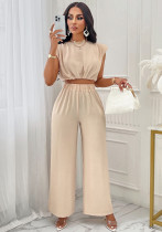 Summer Women's Solid Color Casual Sleeveless Top Pants Two Piece Set