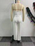 Strapless Solid Color Button Wide-Leg Jumpsuit