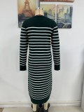 Fashion Autumn Winter Women Knitting Striped Casual Long Dress