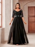 Sexy Lacemesh Half-Sleeve Wedding Party Evening Dress