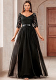 Sexy Lacemesh Half-Sleeve Wedding Party Evening Dress