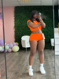 Summer Women's Solid Color Sport Tight Fitting Crop Top Shorts Two Piece Set
