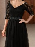 Sexy Lacemesh Half-Sleeve Wedding Party Evening Dress