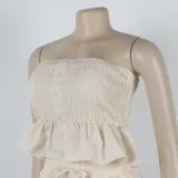 Sexy solid color strapless two piece pants set