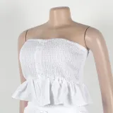 Sexy solid color strapless two piece pants set