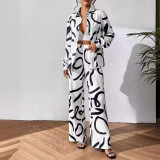 Fashion Print Casual Shirt Wide-Leg Pants Two-Piece Set