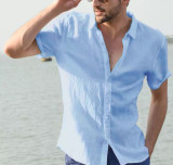 Men's Summer Solid Short Sleeve Turndown Collar Trendy Casual Shirt