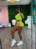 Summer Women's Solid Color Sport Tight Fitting Crop Top Shorts Two Piece Set