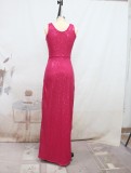Women's Sexy Sequin Strap Slim Slit Formal Party Dress