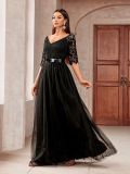 Sexy Lacemesh Half-Sleeve Wedding Party Evening Dress