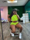 Summer Women's Solid Color Sport Tight Fitting Crop Top Shorts Two Piece Set