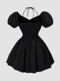 Plus Size Women Summer Off Shoulder Halter Neck Bubble Sleeve Dress