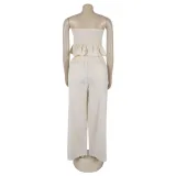 Sexy solid color strapless two piece pants set