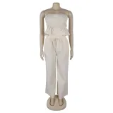 Sexy solid color strapless two piece pants set