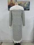 Fashion Autumn Winter Women Knitting Striped Casual Long Dress