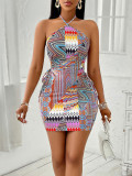 Summer Women sexy Halter Neck print dress