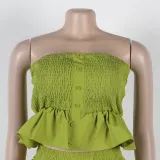 Sexy solid color strapless two piece pants set