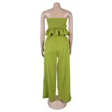 Sexy solid color strapless two piece pants set