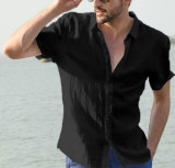 Men's Summer Solid Short Sleeve Turndown Collar Trendy Casual Shirt