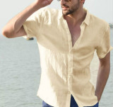 Men's Summer Solid Short Sleeve Turndown Collar Trendy Casual Shirt