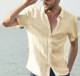 Men's Summer Solid Short Sleeve Turndown Collar Trendy Casual Shirt