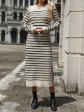 Fashion Autumn Winter Women Knitting Striped Casual Long Dress