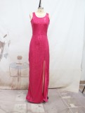 Women's Sexy Sequin Strap Slim Slit Formal Party Dress