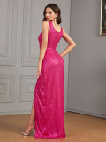 Women's Sexy Sequin Strap Slim Slit Formal Party Dress