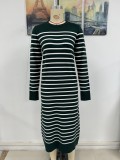 Fashion Autumn Winter Women Knitting Striped Casual Long Dress