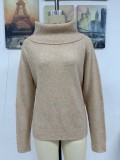 Women Autumn Winter Stacked Collar Solid Color Off Shoulder Loose Sexy Knitting Shirt Long Sleeve Sweater