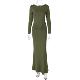 Women summer pleated Round Neck long-sleeved dress