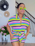 Fashion Casual Summer Striped Women Two-Piece Shorts Set