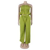 Sexy solid color strapless two piece pants set