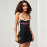 Women Summer American Sports Casual Digital Stripe Contrast Dress