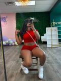 Summer Women's Solid Color Sport Tight Fitting Crop Top Shorts Two Piece Set