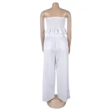 Sexy solid color strapless two piece pants set