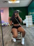 Summer Women's Solid Color Sport Tight Fitting Crop Top Shorts Two Piece Set