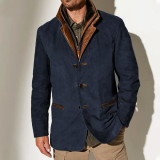 Spring Autumn Men's Fashion Retro Casual Jacket Turndown Collar Patchwork Contrasting Coat