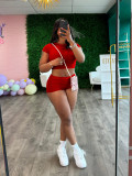 Summer Women's Solid Color Sport Tight Fitting Crop Top Shorts Two Piece Set