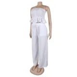 Sexy solid color strapless two piece pants set