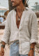 Autumn Men's Solid Linen Loose Casual Turndown Collar Long Sleeve Beach Shirt