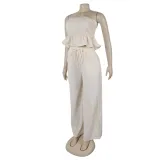 Sexy solid color strapless two piece pants set
