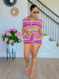 Fashion Casual Summer Striped Women Two-Piece Shorts Set