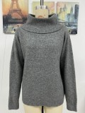 Women Autumn Winter Stacked Collar Solid Color Off Shoulder Loose Sexy Knitting Shirt Long Sleeve Sweater