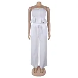 Sexy solid color strapless two piece pants set