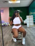 Summer Women's Solid Color Sport Tight Fitting Crop Top Shorts Two Piece Set