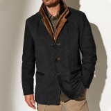 Spring Autumn Men's Fashion Retro Casual Jacket Turndown Collar Patchwork Contrasting Coat