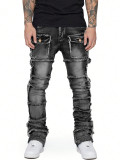 Men's Elastic Patch Denim Cargo Straight Pants